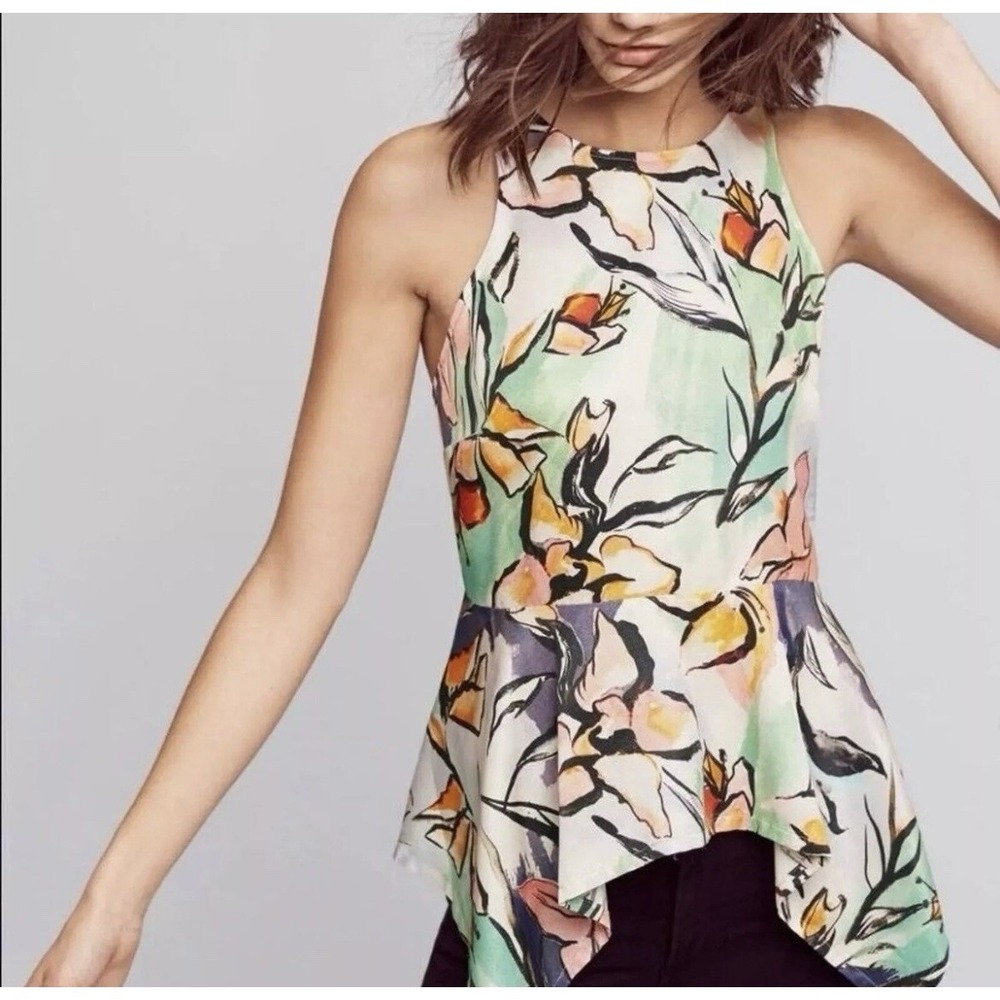 Anthropologie HD in Paris Lucille Watercolor Floral Peplum Tank Top ‎ Size 0